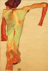 Egon Schiele, Sich aufstützender Rückenakt, 1910 (Leopold Museum, Wien)